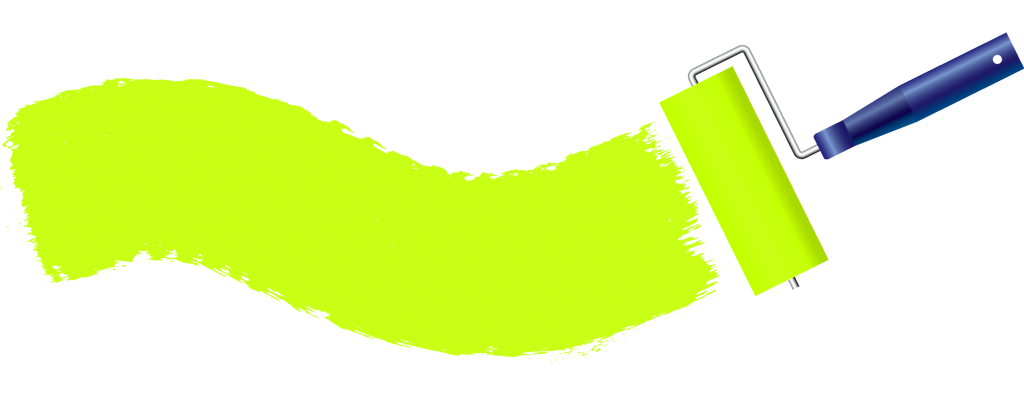Rullo per pittura che applica una pennellata di vernice